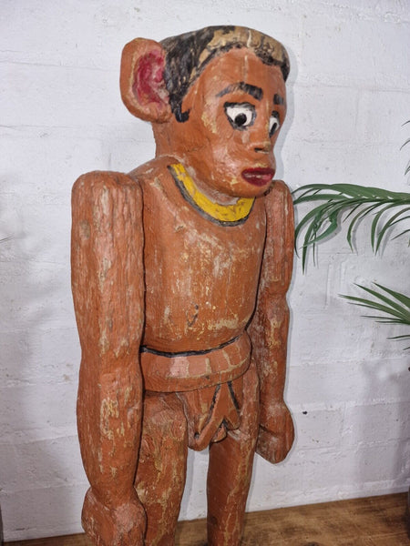 Large Antique Vintage Indian Articulated Hand Carved Wooden Monkey Puppet Statue