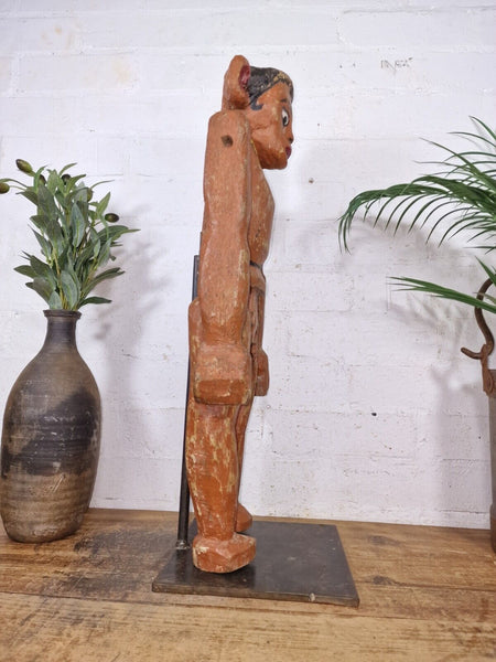 Large Antique Vintage Indian Articulated Hand Carved Wooden Monkey Puppet Statue