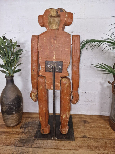 Large Antique Vintage Indian Articulated Hand Carved Wooden Monkey Puppet Statue