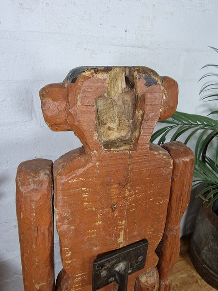Large Antique Vintage Indian Articulated Hand Carved Wooden Monkey Puppet Statue