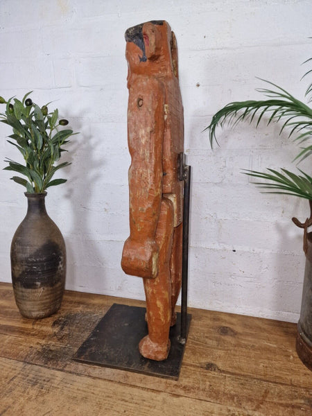 Large Antique Vintage Indian Articulated Hand Carved Wooden Monkey Puppet Statue