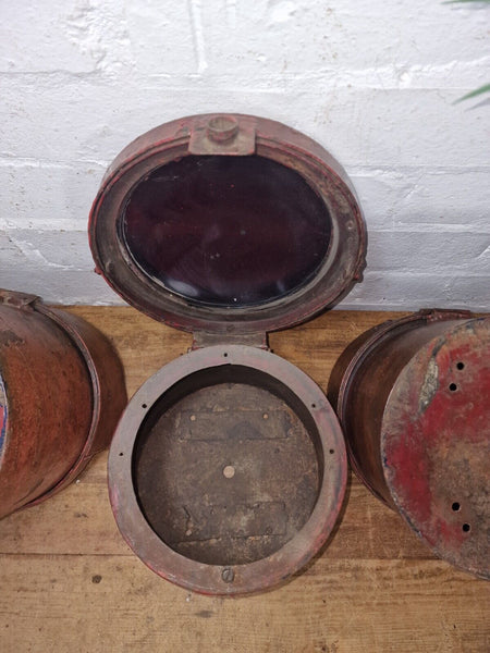Vintage Red Railway Train Traffic Signal Stop Lamp Light Prop