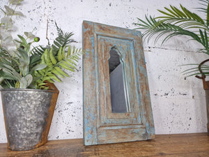 Vintage Rustic Reclaimed Indian Temple Wooden Bathroom Hallway Wall Mirror