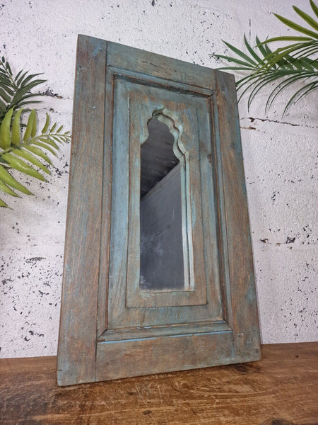 Vintage Rustic Reclaimed Indian Temple Wooden Bathroom Hallway Wall Mirror
