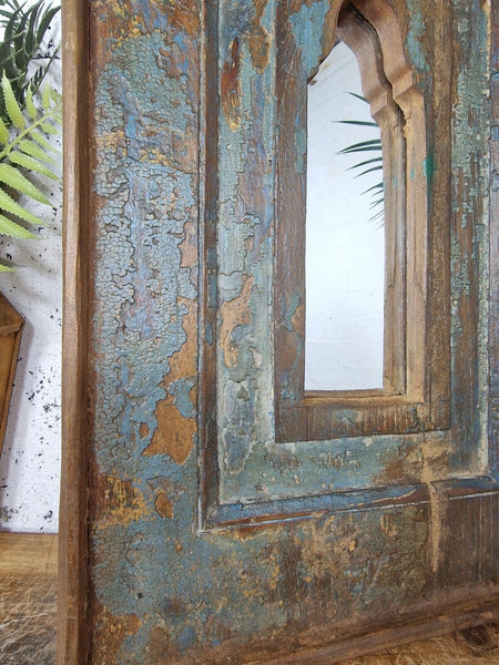 Vintage Rustic Reclaimed Indian Temple Wooden Bathroom Hallway Wall Mirror