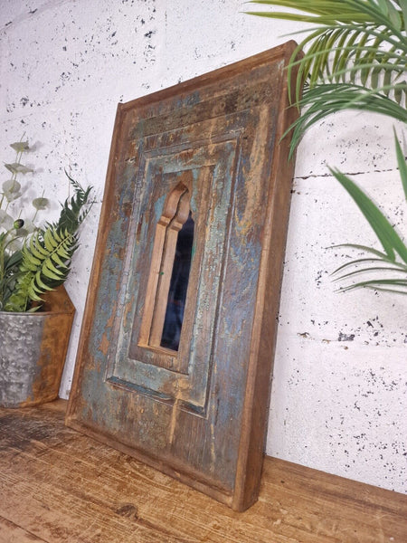 Vintage Rustic Reclaimed Indian Temple Wooden Bathroom Hallway Wall Mirror