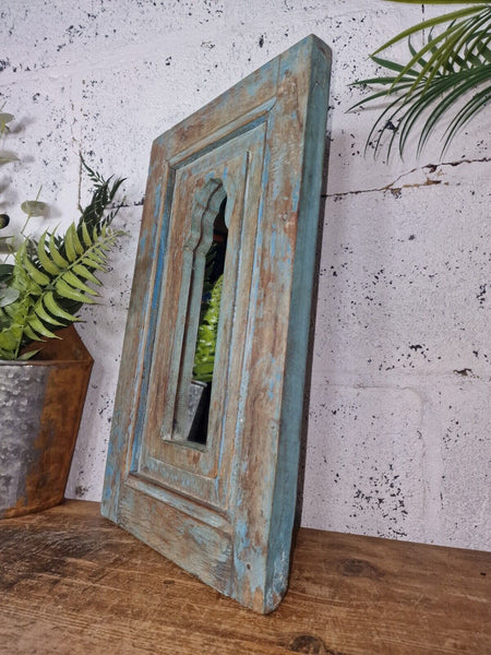 Vintage Rustic Reclaimed Indian Temple Wooden Bathroom Hallway Wall Mirror