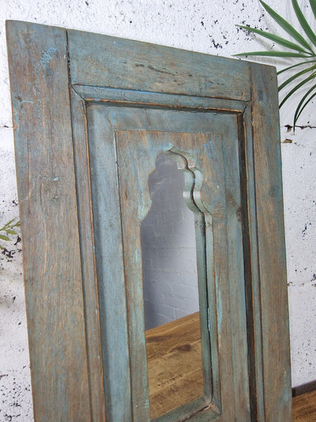 Vintage Rustic Reclaimed Indian Temple Wooden Bathroom Hallway Wall Mirror