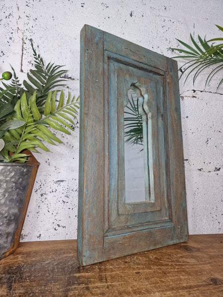 Vintage Rustic Reclaimed Indian Temple Wooden Bathroom Hallway Wall Mirror
