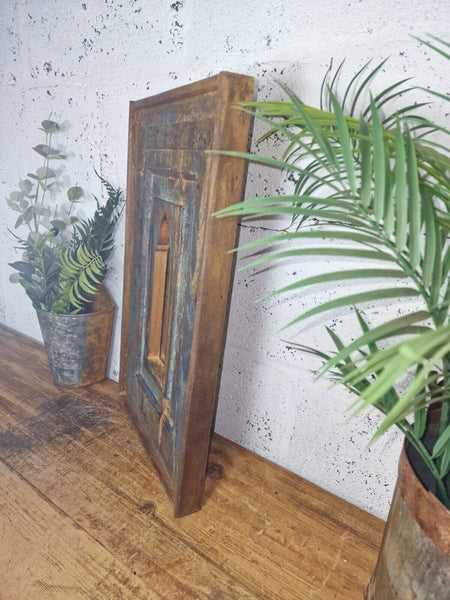 Vintage Rustic Reclaimed Indian Temple Wooden Bathroom Hallway Wall Mirror