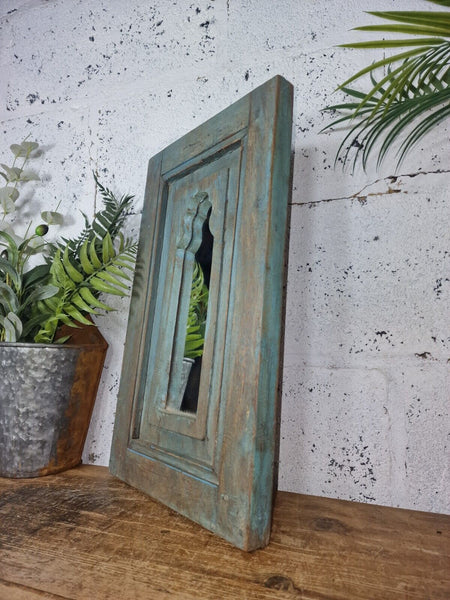 Vintage Rustic Reclaimed Indian Temple Wooden Bathroom Hallway Wall Mirror