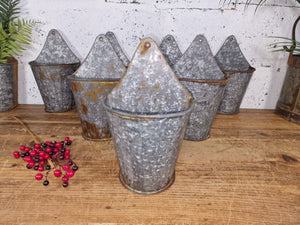 Vintage Rustic Reclaimed Galvanised Half Bucket Wall Planter Plant Pot Garden