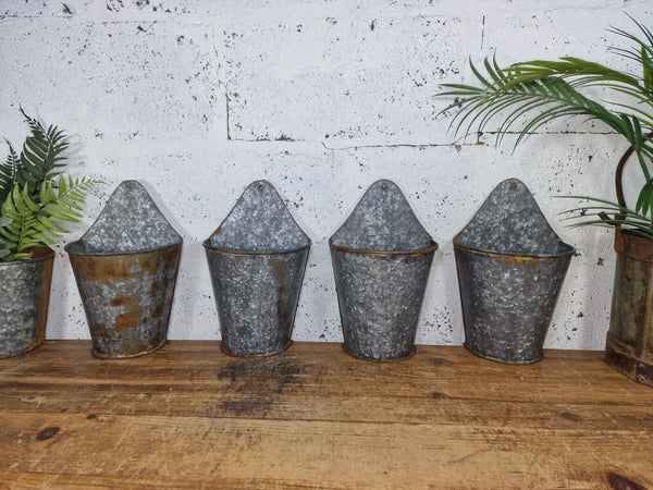 Vintage Rustic Reclaimed Galvanised Half Bucket Wall Planter Plant Pot Garden