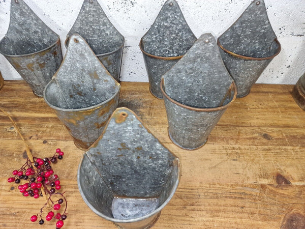 Vintage Rustic Reclaimed Galvanised Half Bucket Wall Planter Plant Pot Garden
