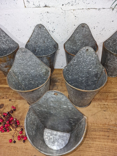 Vintage Rustic Reclaimed Galvanised Half Bucket Wall Planter Plant Pot Garden