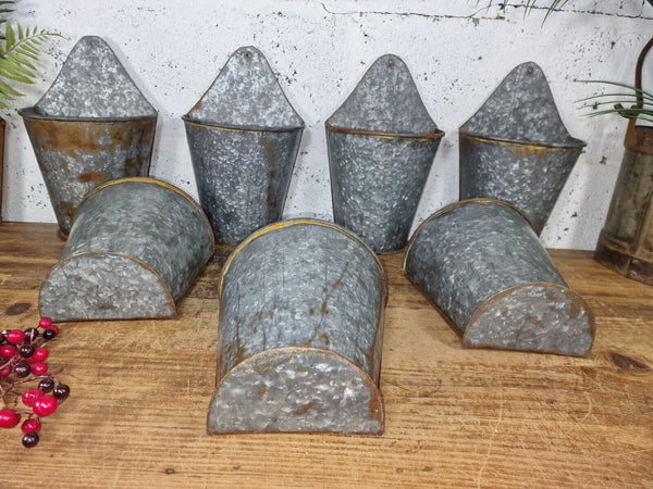 Vintage Rustic Reclaimed Galvanised Half Bucket Wall Planter Plant Pot Garden