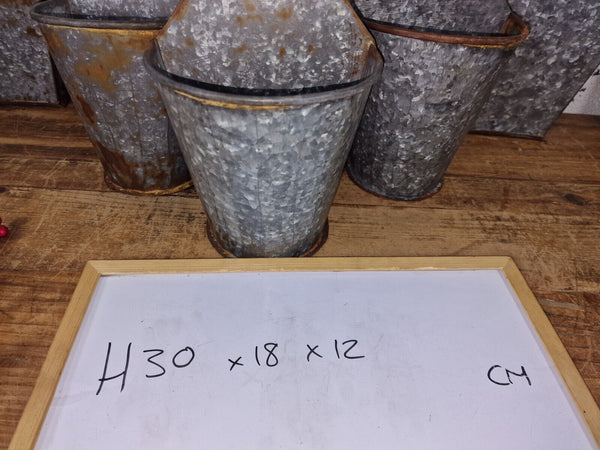 Vintage Rustic Reclaimed Galvanised Half Bucket Wall Planter Plant Pot Garden