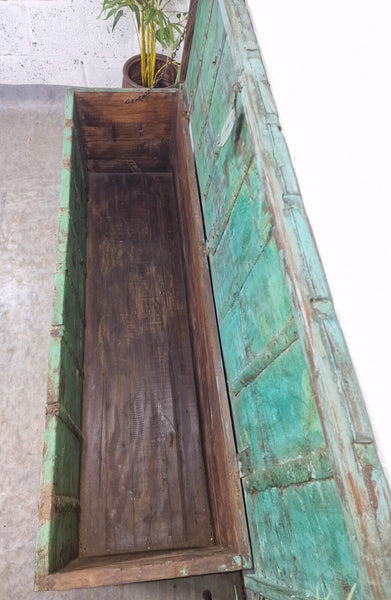 Antique Vintage Indian Reclaimed Solid Wooden Dowry Storage Chest Trunk Ottoman