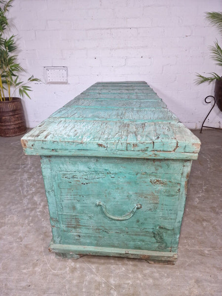 Antique Vintage Indian Reclaimed Solid Wooden Dowry Storage Chest Trunk Ottoman