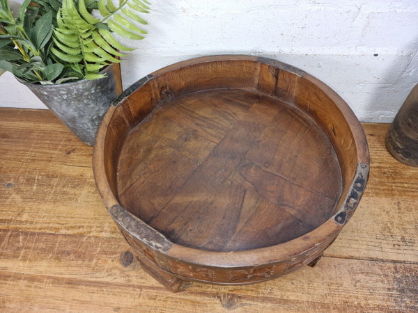 Authentic Indian Hand Carved Solid Wooden Chakki Side Table Plant Stand