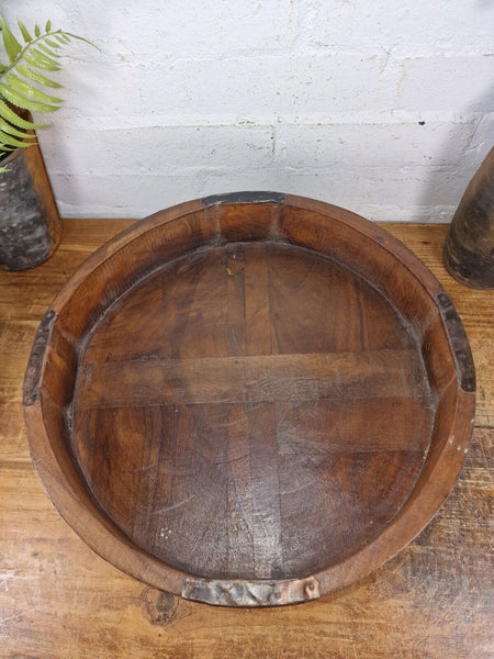 Authentic Indian Hand Carved Solid Wooden Chakki Side Table Plant Stand