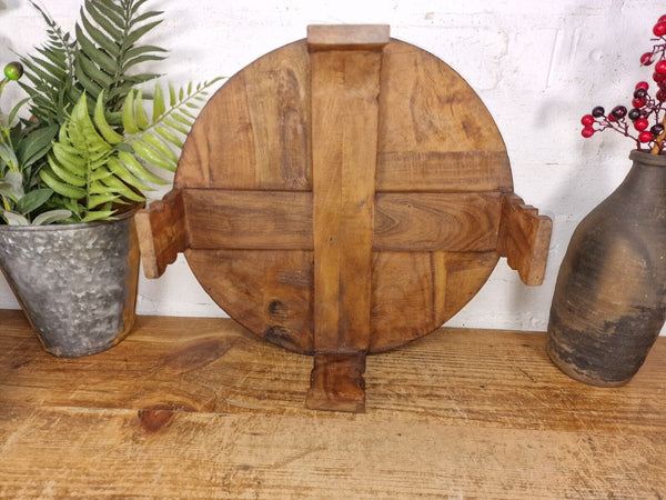 Authentic Indian Hand Carved Solid Wooden Chakki Side Table Plant Stand
