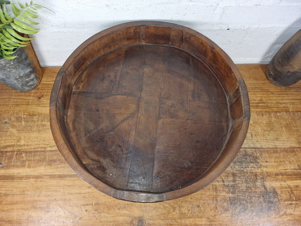 Authentic Indian Hand Carved Solid Wooden Chakki Side Table Plant Stand