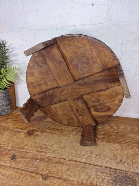 Authentic Indian Hand Carved Solid Wooden Chakki Side Table Plant Stand