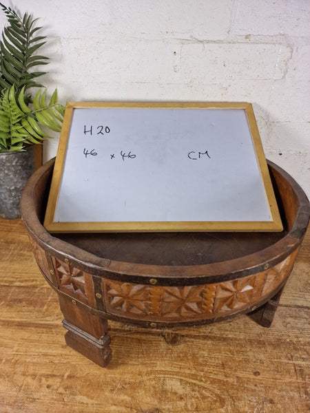 Authentic Indian Hand Carved Solid Wooden Chakki Side Table Plant Stand