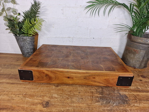 Large Reclaimed Wooden End Grain Chopping Block Serving Bread Cutting Board