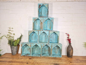 Vintage Rustic Reclaimed Indian Wooden Arched Temple Shelf Wall Display Shelves
