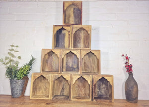 Vintage Rustic Reclaimed Indian Wooden Arched Temple Shelf Wall Display Shelves