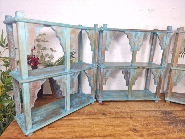 Vintage Reclaimed Indian Solid Wooded Arched Temple Wall Display Shelf Shelves