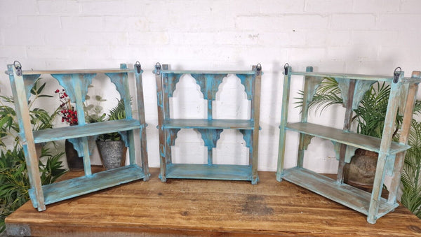 Vintage Reclaimed Indian Solid Wooded Arched Temple Wall Display Shelf Shelves