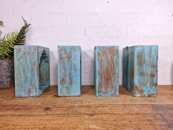 Vintage Rustic Reclaimed Indian Wooden Arched Temple Shelf Wall Display Shelves