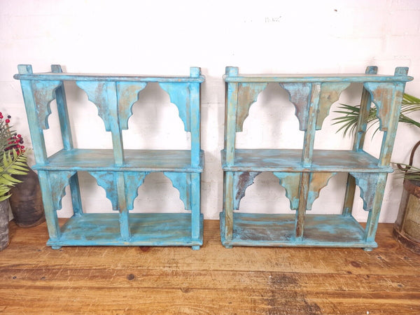 Vintage Reclaimed Indian Solid Wooded Arched Temple Wall Display Shelf Shelves