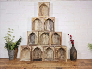 Vintage Rustic Reclaimed Indian Wooden Arched Temple Shelf Wall Display Shelves