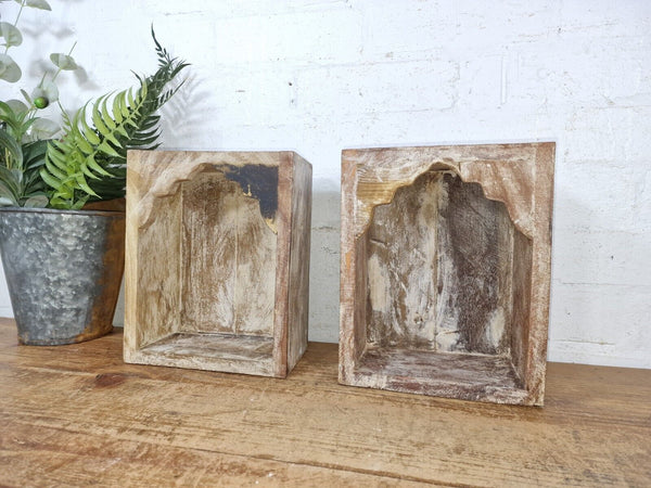 Vintage Rustic Reclaimed Indian Wooden Arched Temple Shelf Wall Display Shelves