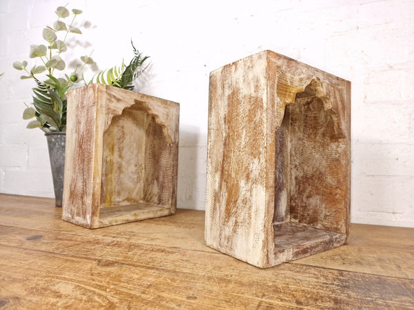 Vintage Rustic Reclaimed Indian Wooden Arched Temple Shelf Wall Display Shelves