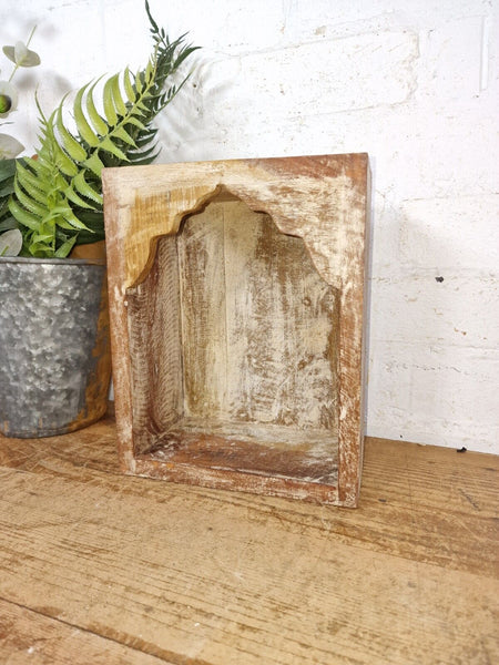 Vintage Rustic Reclaimed Indian Wooden Arched Temple Shelf Wall Display Shelves