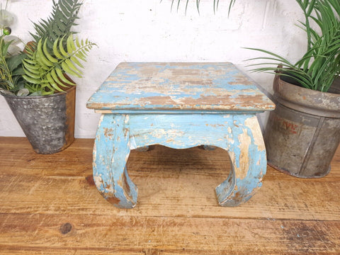 Vintage Indian Hand Made Painted Solid Wooden Side Table Plant Stand