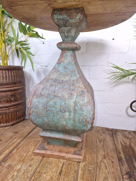 Vintage Indian Hand Carved Round solid Wooden Side Table Plant Stand