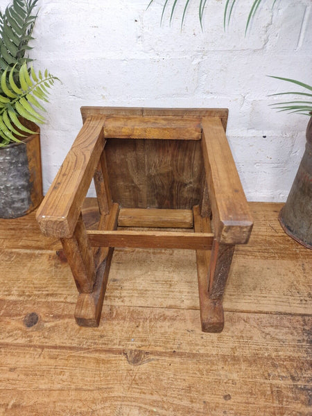 Vintage Reclaimed  Rustic Hand Made Small Side Lamp Table Plant Stand Stool