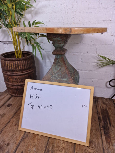 Vintage Indian Hand Carved Round solid Wooden Side Table Plant Stand