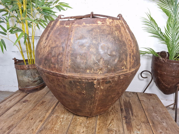 XL Large Rustic Riveted Iron Metal Well Bucket Olive Tree Garden Planter Pot