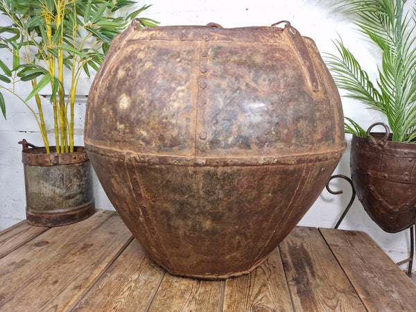 XL Large Rustic Riveted Iron Metal Well Bucket Olive Tree Garden Planter Pot