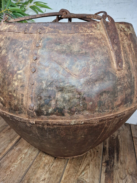 XL Large Rustic Riveted Iron Metal Well Bucket Olive Tree Garden Planter Pot