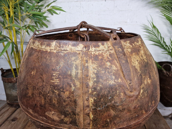 XL Large Rustic Riveted Iron Metal Well Bucket Olive Tree Garden Planter Pot