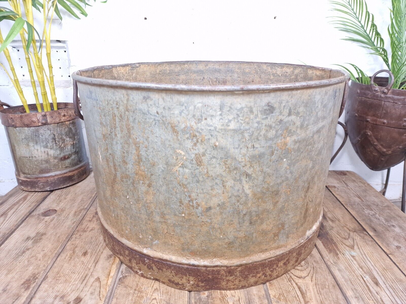 XL Large Round Galvanised Metal Feeder Trough Garden Planter Tub Wildlife Pond