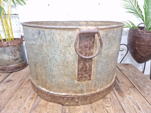 XL Large Round Galvanised Metal Feeder Trough Garden Planter Tub Wildlife Pond